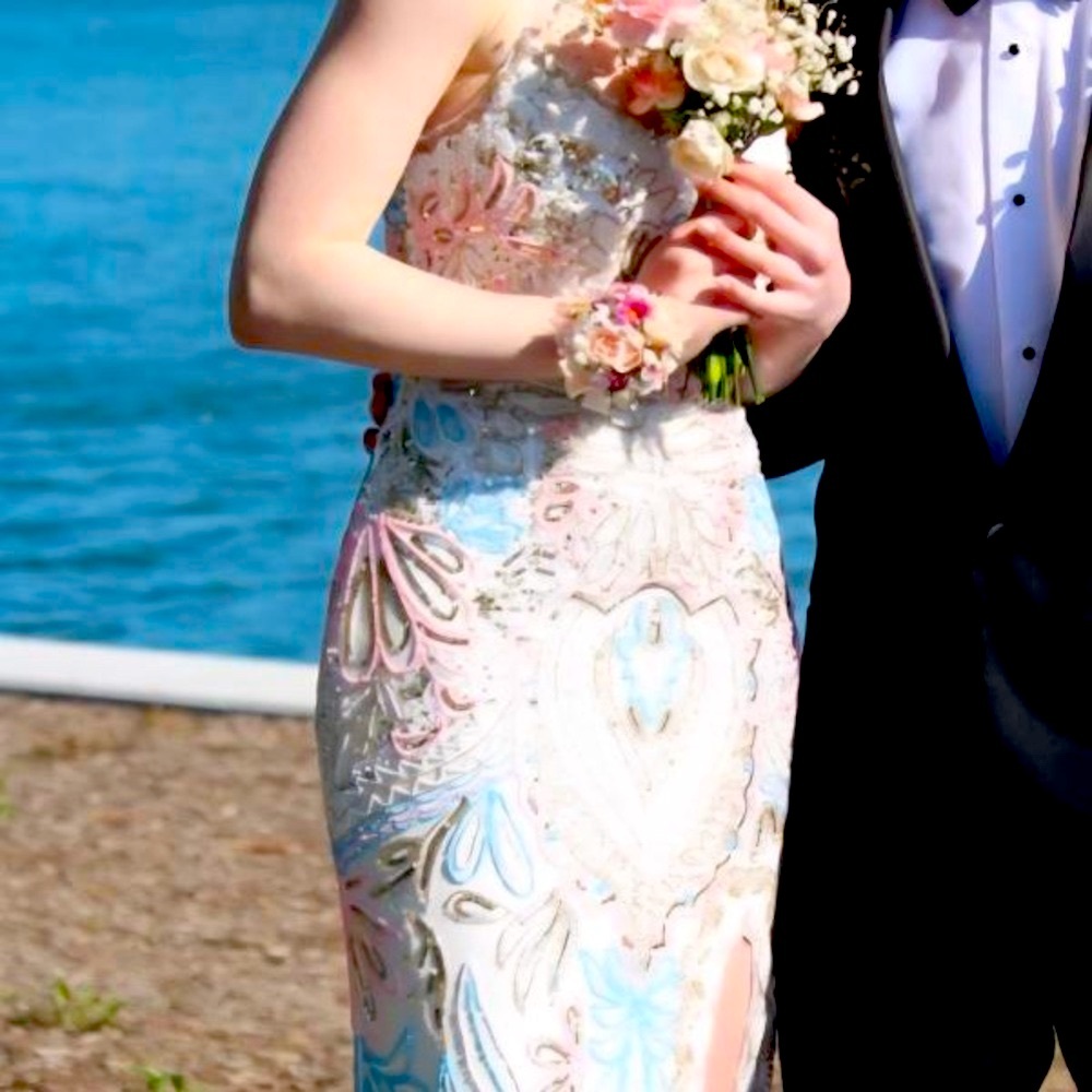 Primavera Couture Long Prom Dress, Style 4156, Pink/Blue Beading, Size 000 or XS - Picture 6 of 7